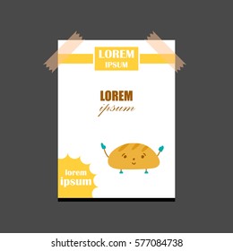 Vector cartoon illustration with cute funny bread character icon isolated on white background. Cartoon food design