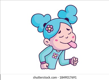 Vector cartoon illustration. Cute girl is teasing and doing tongue out. Isolated on a white background.