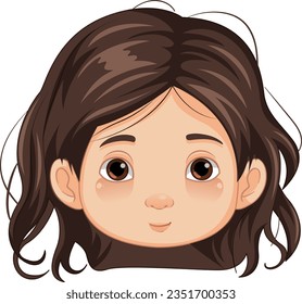 A vector cartoon illustration of a cute girl with brunette hair