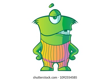 Vector Cartoon Illustration of Cute Green Single Eye Monster. Isolated On White Background.