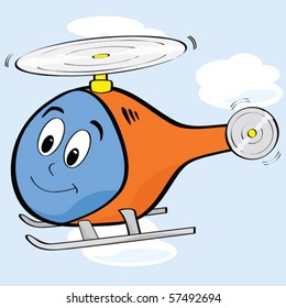 Vector cartoon illustration of a cute helicopter with a smiling face