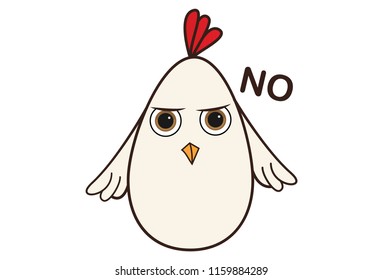 Vector cartoon illustration of cute hen saying no .
Isolated on white background.