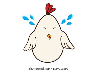 Vector cartoon illustration of cute hen crying . Isolated on white background.