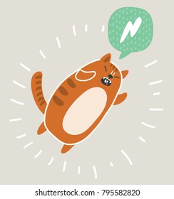 Vector cartoon illustration of cute kawai and funny red cat jumping. Bubble speech.