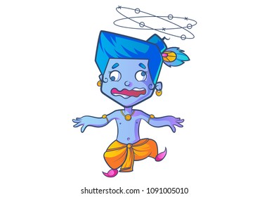 Vector Cartoon Illustration of Cute Krishna On White Background.