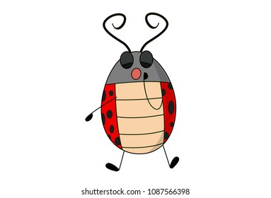 Vector cartoon illustration of cute lady bug. Isolated on white background.