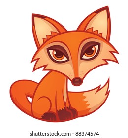 Vector cartoon illustration of a cute little red fox.