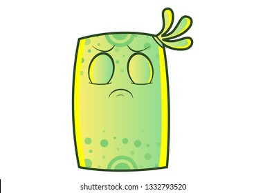 Vector cartoon illustration of cute monster is tired. Isolated on white background.