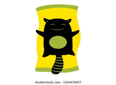Vector cartoon illustration of cute monster sleeping on pillow. Isolated on white background.