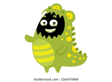 Vector cartoon illustration of cute monster wearing dragon costume. Isolated on white background.