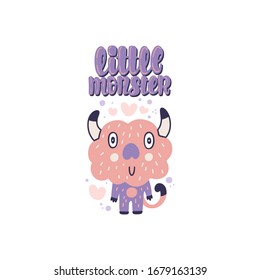 Vector cartoon illustration of cute Monster. Design for cards, clothes and other