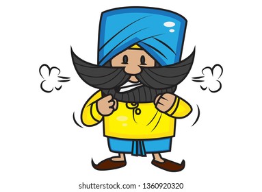 Vector cartoon illustration of cute mustache man angry. Isolated on white background.