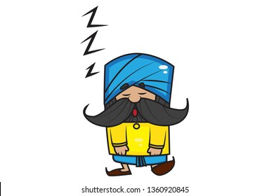 Vector cartoon illustration of cute mustache man sleeping. Isolated on white background.