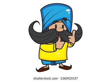 Vector cartoon illustration of cute mustache man showing thumbs up. Isolated on white background.