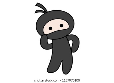 Vector cartoon illustration of cute ninja hand on face. Isolated on white background.