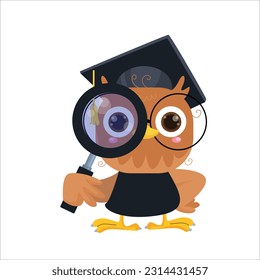 vector cartoon illustration of a cute owl doing laboratory research