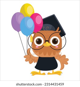 vector cartoon illustration of a cute owl doing laboratory research