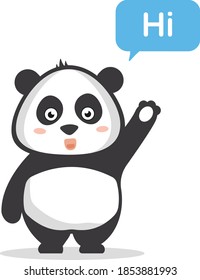 Vector cartoon illustration of the cute panda is saying hi Isolated On white background	
