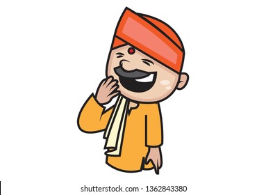 Vector cartoon illustration of cute pandit laughing. Isolated on white background.	