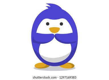 Vector cartoon illustration of cute penguin with greet hand. Isolated on white background.