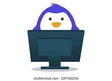 Vector Cartoon Illustration Cute Penguin Desktop Stock Vector (Royalty ...