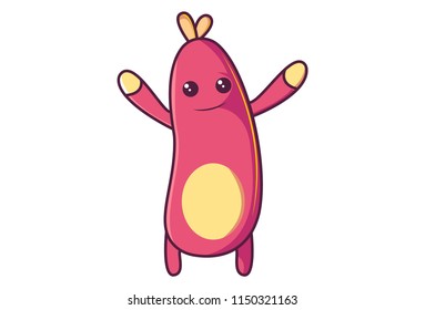 Vector cartoon illustration of cute pink insect standing with open arms . Isolated on white background. 