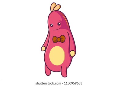 Vector cartoon illustration of cute pink insect wearing tie .Isolated on white background.
