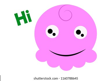 Vector cartoon illustration of cute pink face say hi. Isolated on white background. 