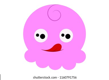 Vector cartoon illustration of cute pink face showing tongue.  Isolated on white background. 