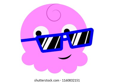 Vector cartoon illustration . Cute pink face wearing glasses . Isolated on white background. 
