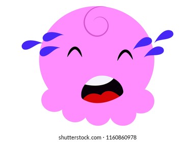 Vector cartoon illustration of cute pink face crying. Isolated on white background. 