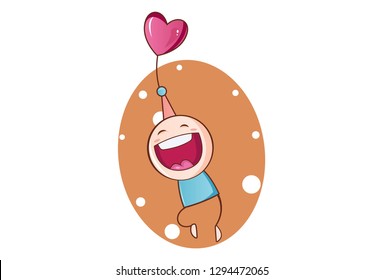 Vector cartoon illustration. Cute Punjabi baby flying with balloon. Isolated on white background. 