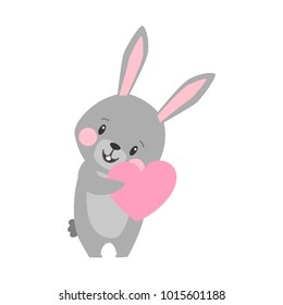 Vector cartoon illustration of cute rabbit and bunny with heart present for card, posters.