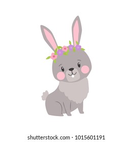 Vector cartoon illustration of cute rabbit and bunny with flowers present for card, posters.