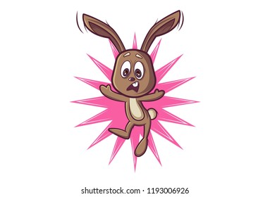 Vector cartoon illustration of cute rabbit. Isolated on white background. 