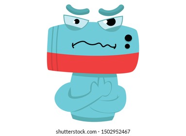 Vector cartoon illustration of cute robot weird expression. Isolated on White background.