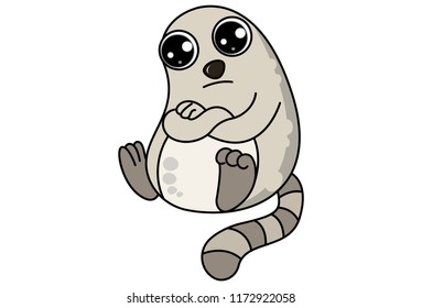 Vector cartoon illustration of cute sad cat sitting on the floor. Isolated on white background.