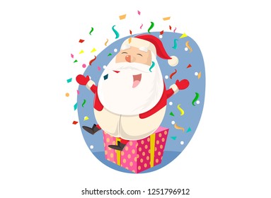 Vector cartoon illustration. Cute Santa sitting on gift box. Isolated on white background.