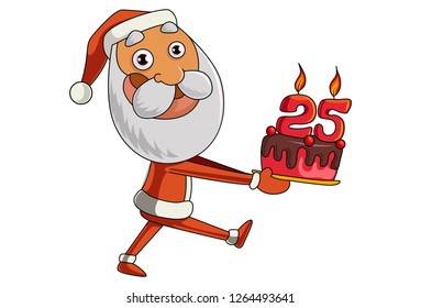 Vector cartoon illustration of cute Santa Claus with Christmas cake. Isolated on white background. 