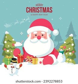 Vector cartoon illustration of cute santa claus. christmas greeting card vector illustration for designer.