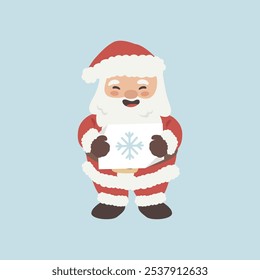 Vector cartoon illustration of cute Santa Claus character with snowflake ornament. Christmas winter holiday design element