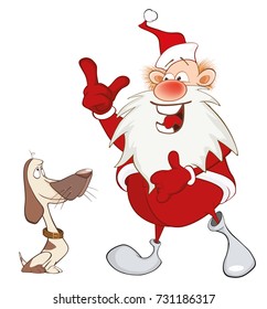 Vector Cartoon Illustration of a Cute Santa Claus and a Sack Full of Gifts. Cartoon Character