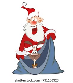 Vector Cartoon Illustration  of a Cute Santa Claus and a  Cute Dog. Cartoon Character