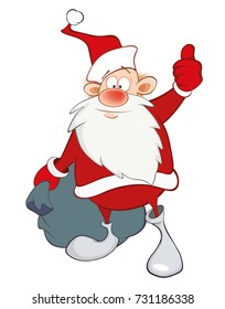 Vector Cartoon Illustration of a Cute Santa Claus and a Sack Full of Gifts. Cartoon Character
