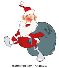 Vector Cartoon Illustration of a Cute Santa Claus and a Sack Full of Gifts. Cartoon Character