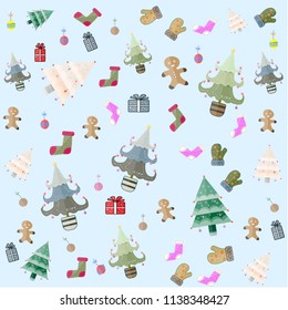 Vector cartoon illustration with cute set of Merry Christmas and Happy New Year holiday background