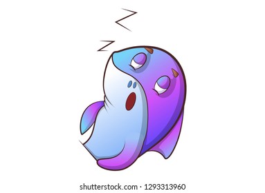 Vector cartoon illustration of cute shark is sleeping. Isolated on white background.  