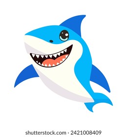 Vector cartoon illustration with cute shark 