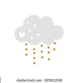 Vector cartoon illustration with cute sleeping cloud and rain of hearts. Scandinavian style nursery art. Valentines Day card.