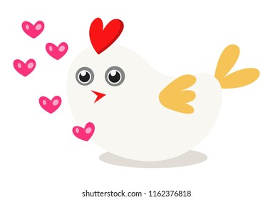 Vector cartoon illustration of cute sparrow in love. Isolated on white background.  